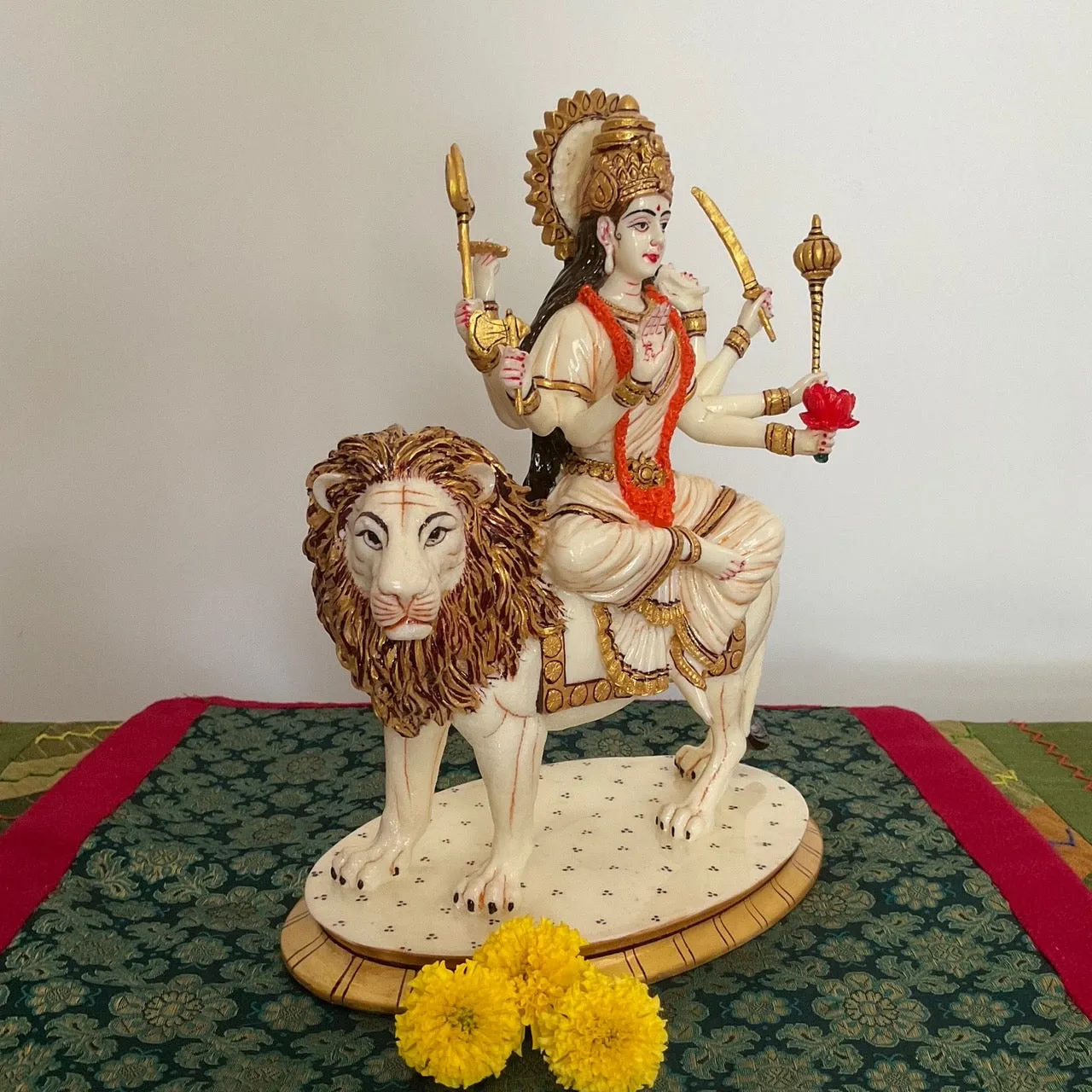 10 Inches Ma Durga Marble Dust & Resin Idol -  Hindu God Statue - Decorative Murti
