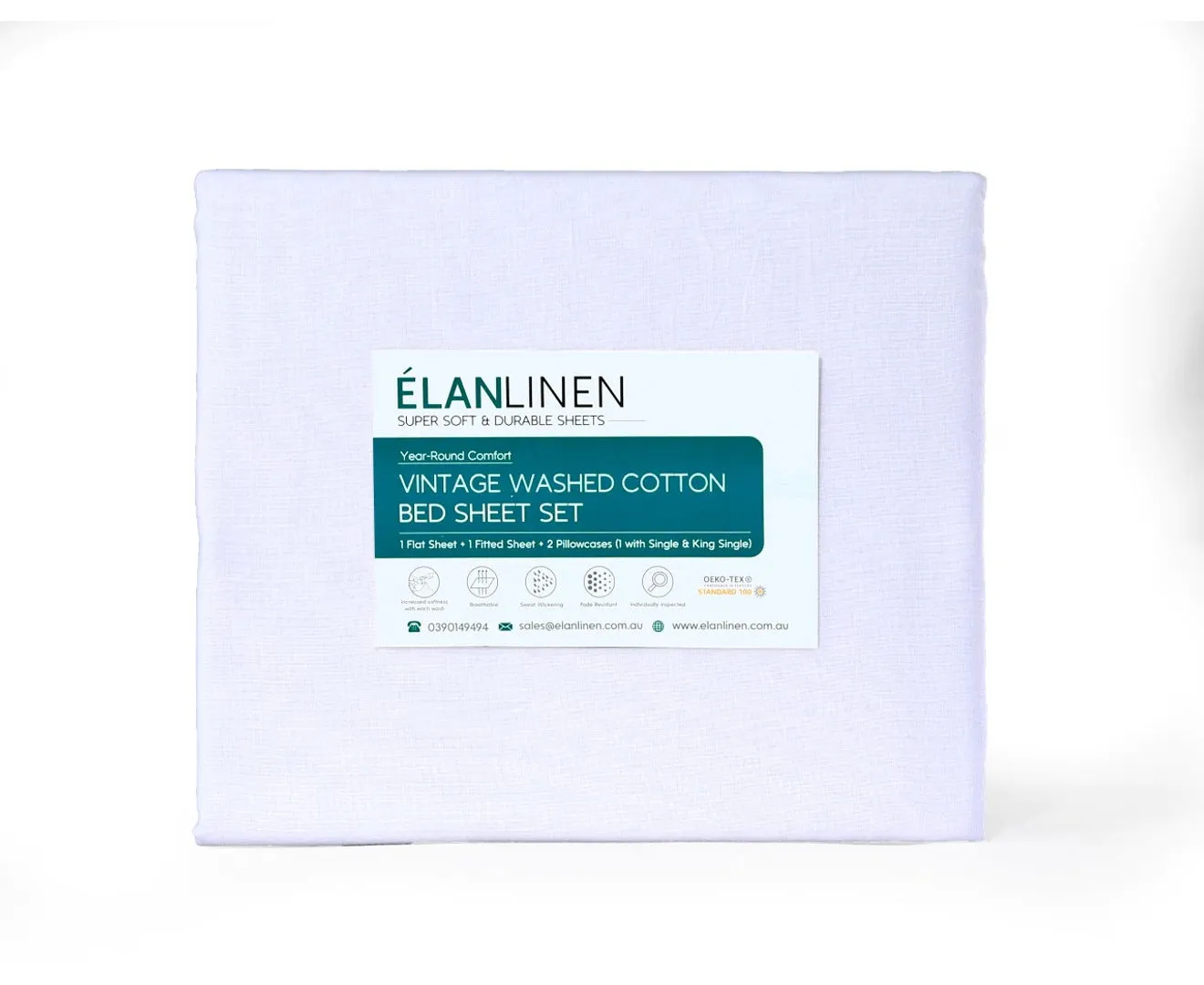 100% Egyptian Cotton 500TC White King Bed Sheets Set, Elan Linen