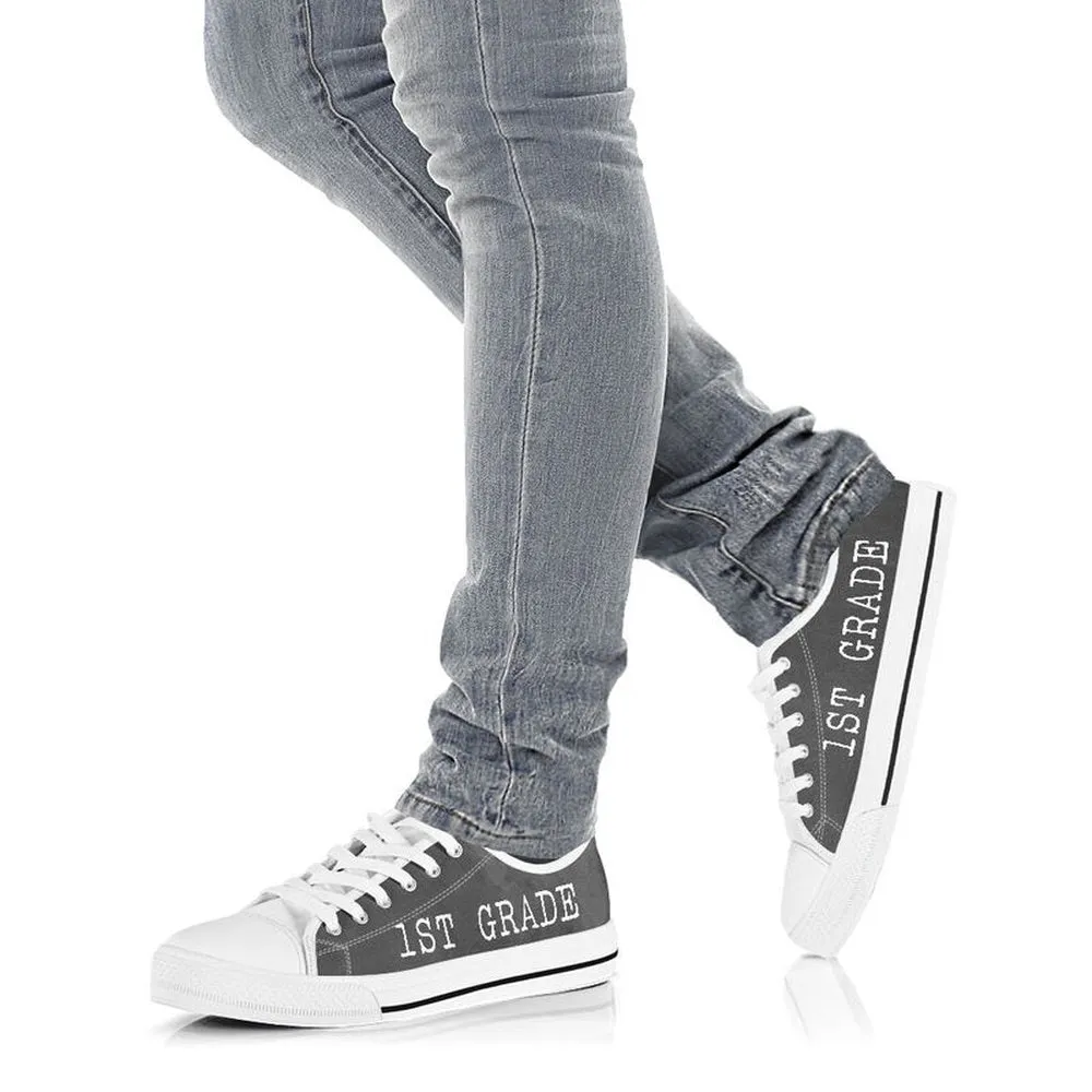 1St Grade Gray White Shoes, Teacher Shoes, Low Top Sneakers