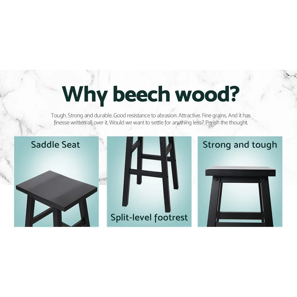 4 Black Beech Wood Bar Stools - 4 Pack