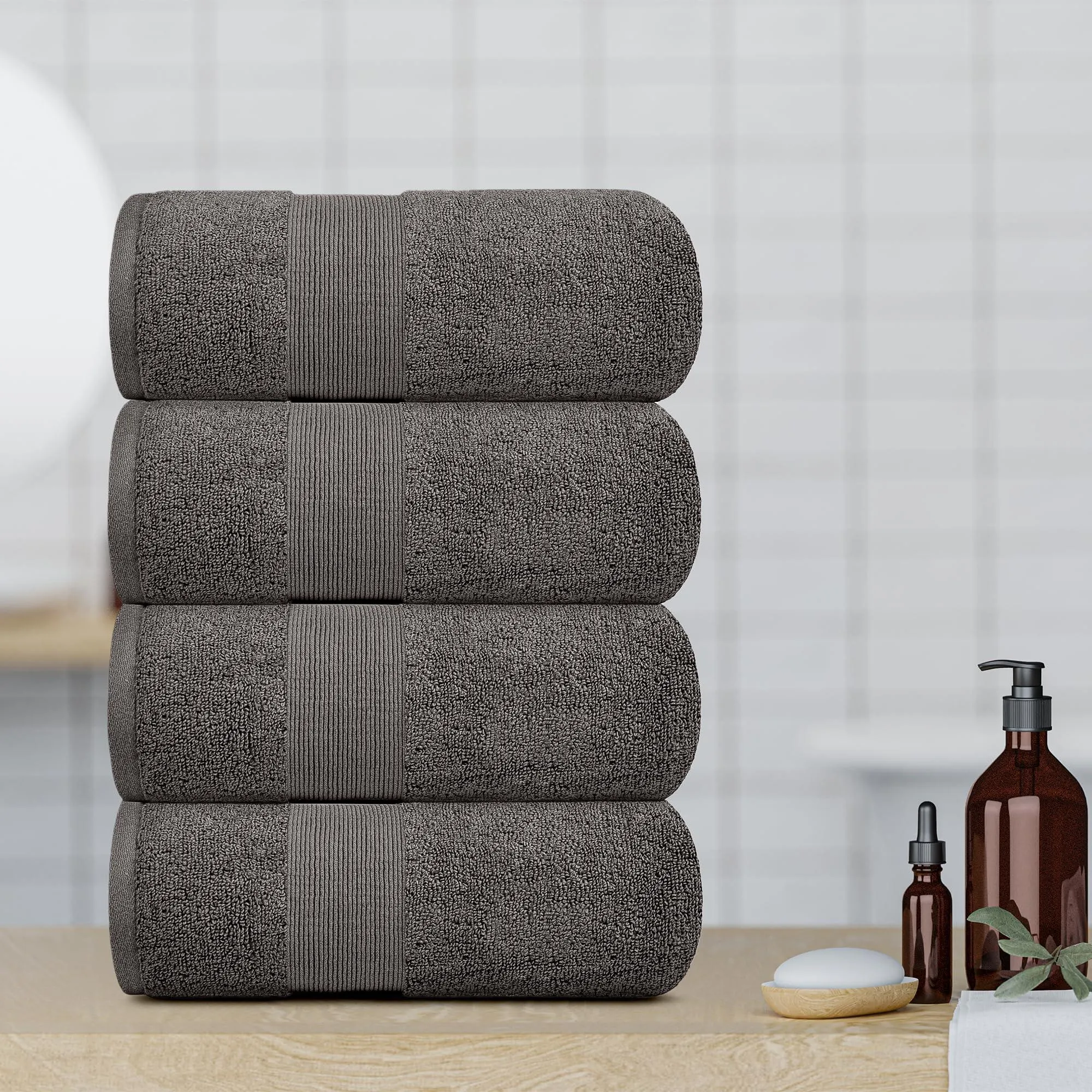 4 Pack Resort Collection Soft Bath Towels 28x55 in Hotel Plush Cotton Charcoal