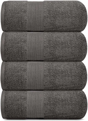 4 Pack Resort Collection Soft Bath Towels 28x55 in Hotel Plush Cotton Charcoal
