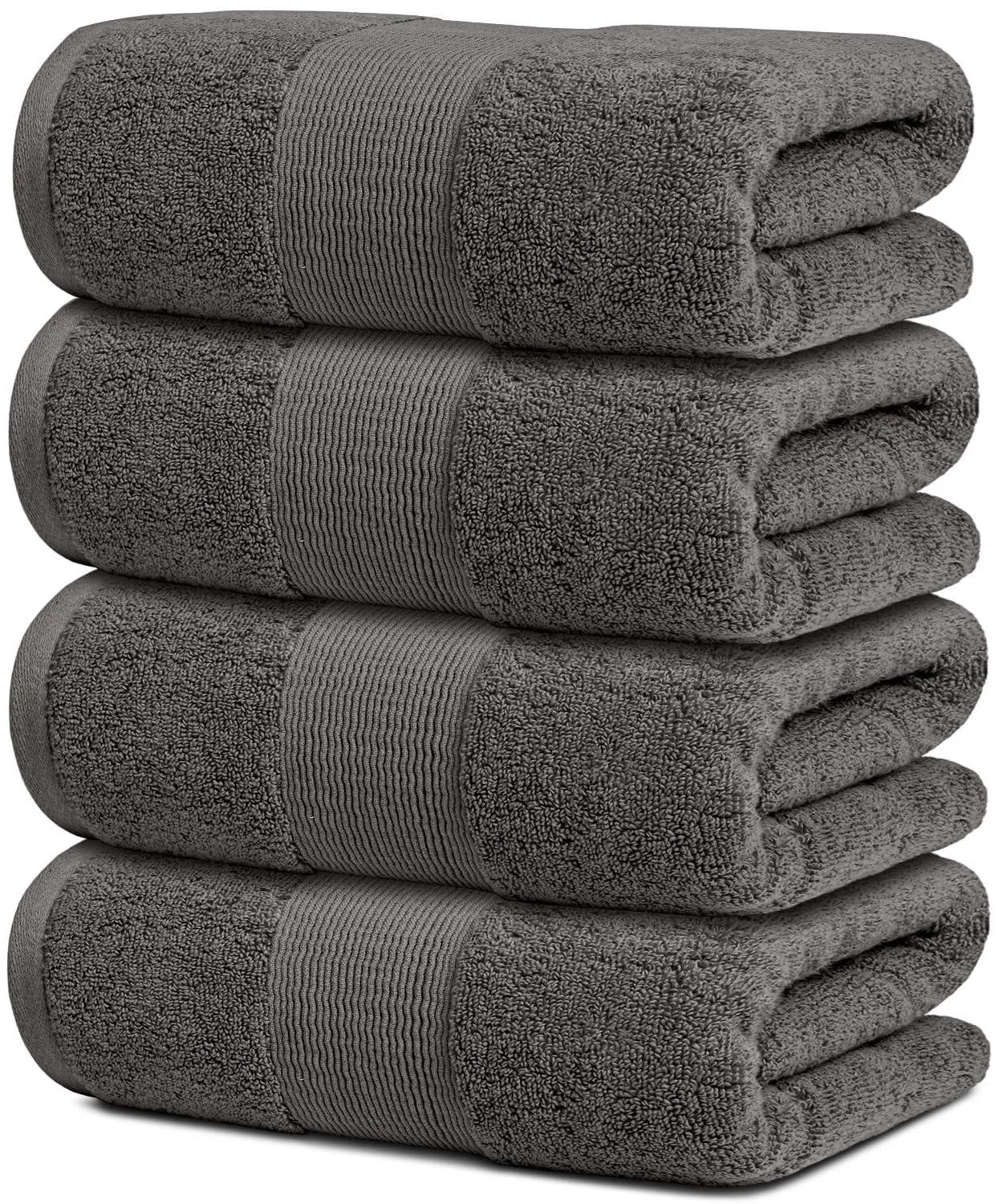 4 Pack Resort Collection Soft Bath Towels 28x55 in Hotel Plush Cotton Charcoal