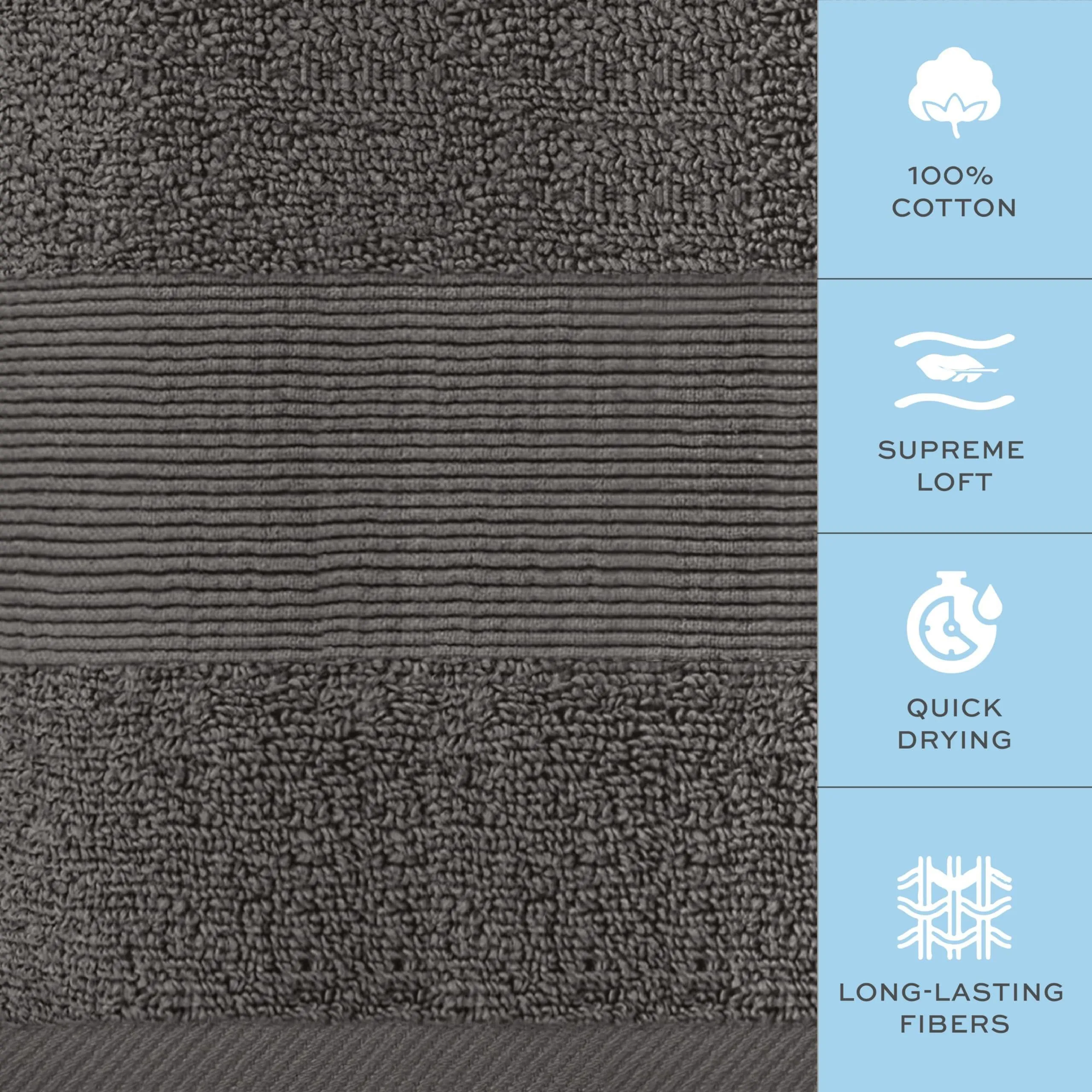 4 Pack Resort Collection Soft Bath Towels 28x55 in Hotel Plush Cotton Charcoal