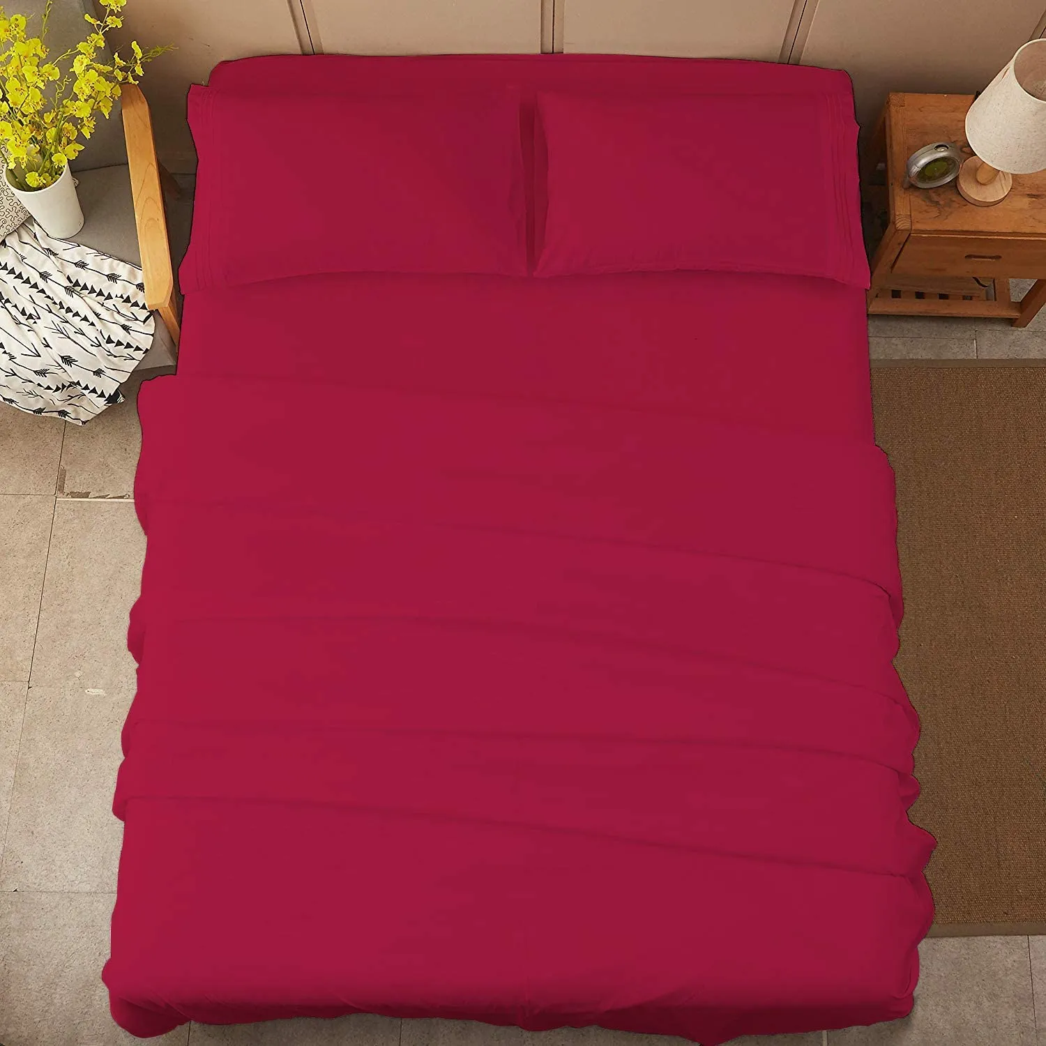 4 pcs Bed Sheet Set Microfiber 1800 Wrinkle Stain Fade Resistant Hypoallergenic Deep Pocket