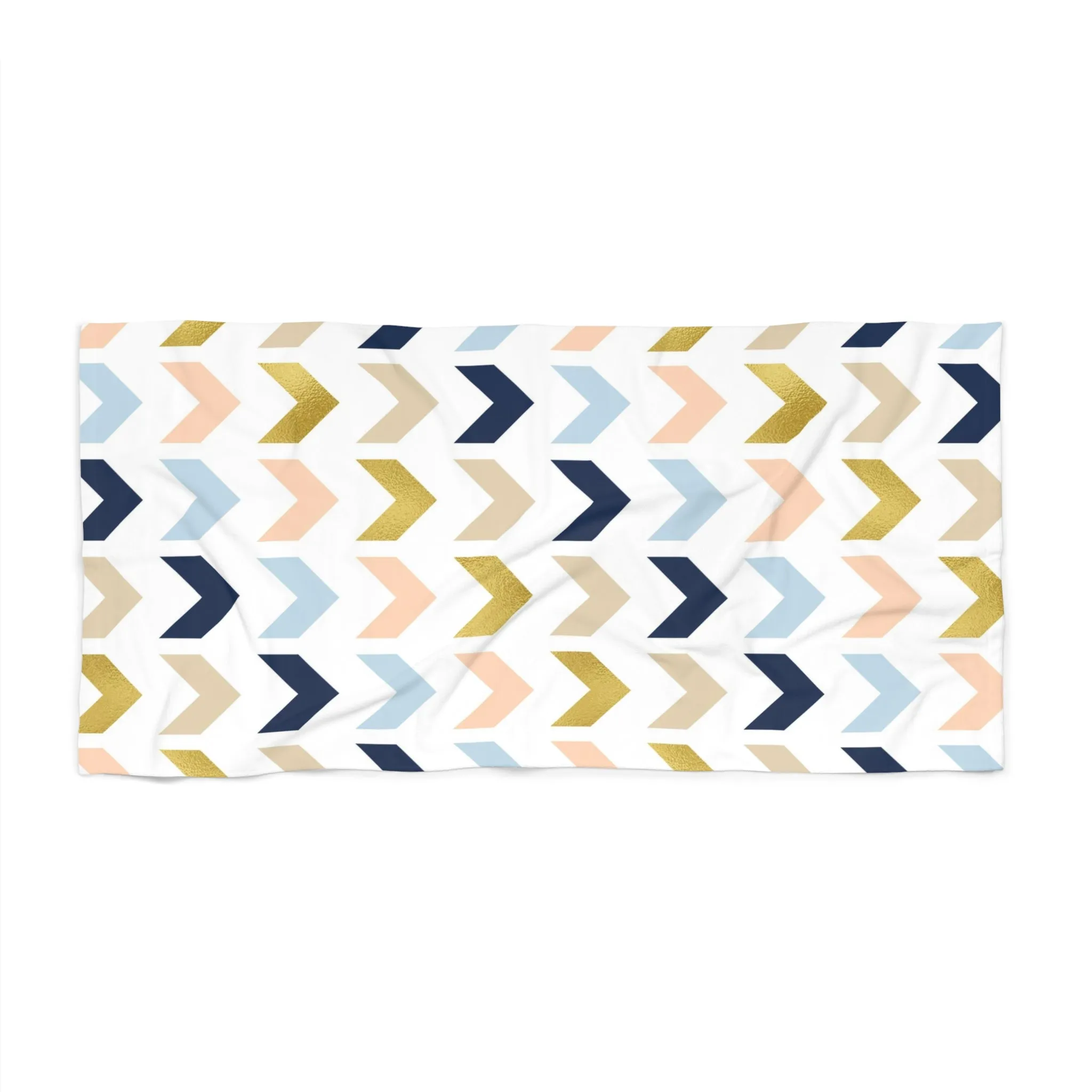 Abstract Bath, Beach Towel | Chevron Navy Blue, Beige Arrows