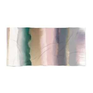 Abstract Boho Bath Beach Towel | Green Pink Gray Ombre