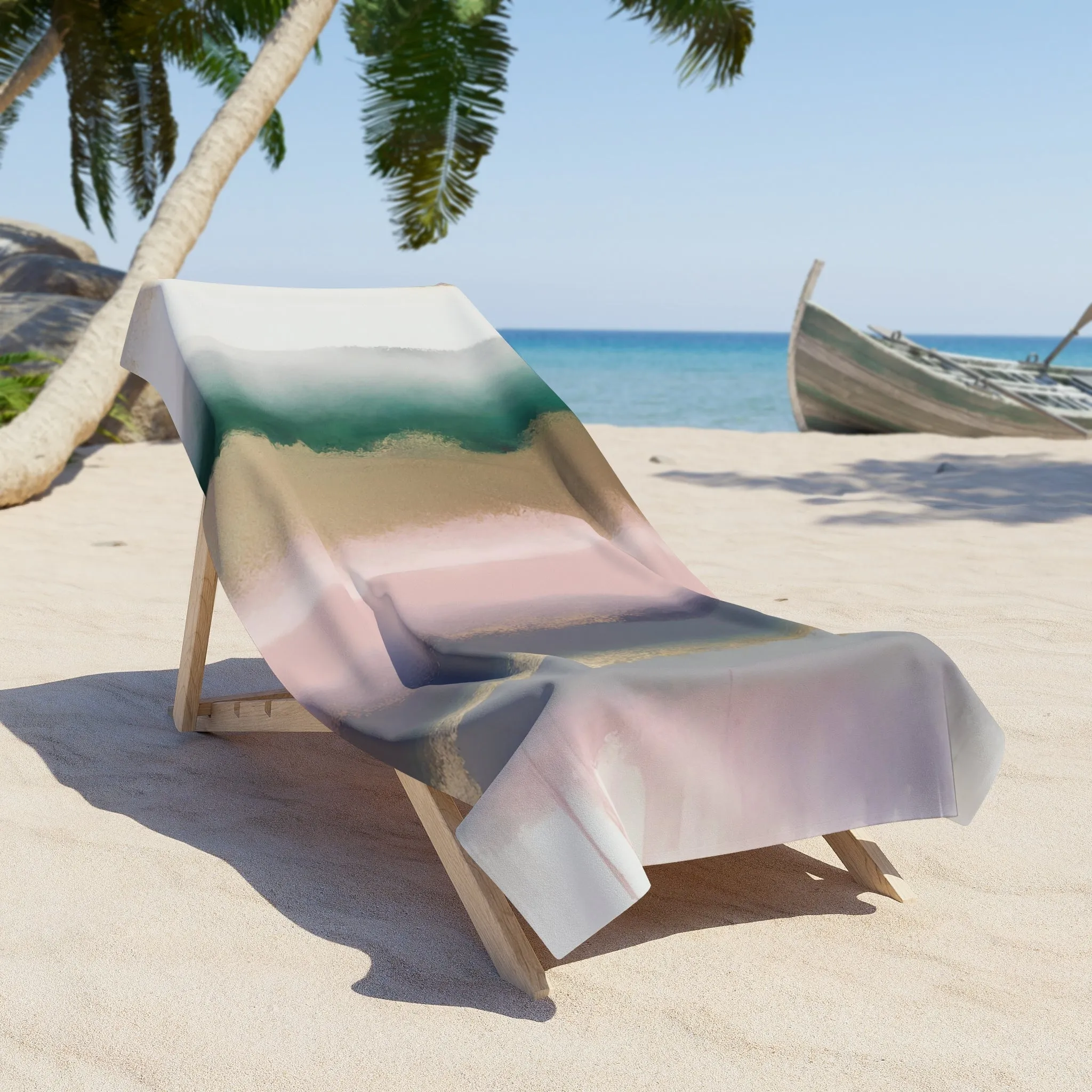 Abstract Boho Bath Beach Towel | Green Pink Gray Ombre