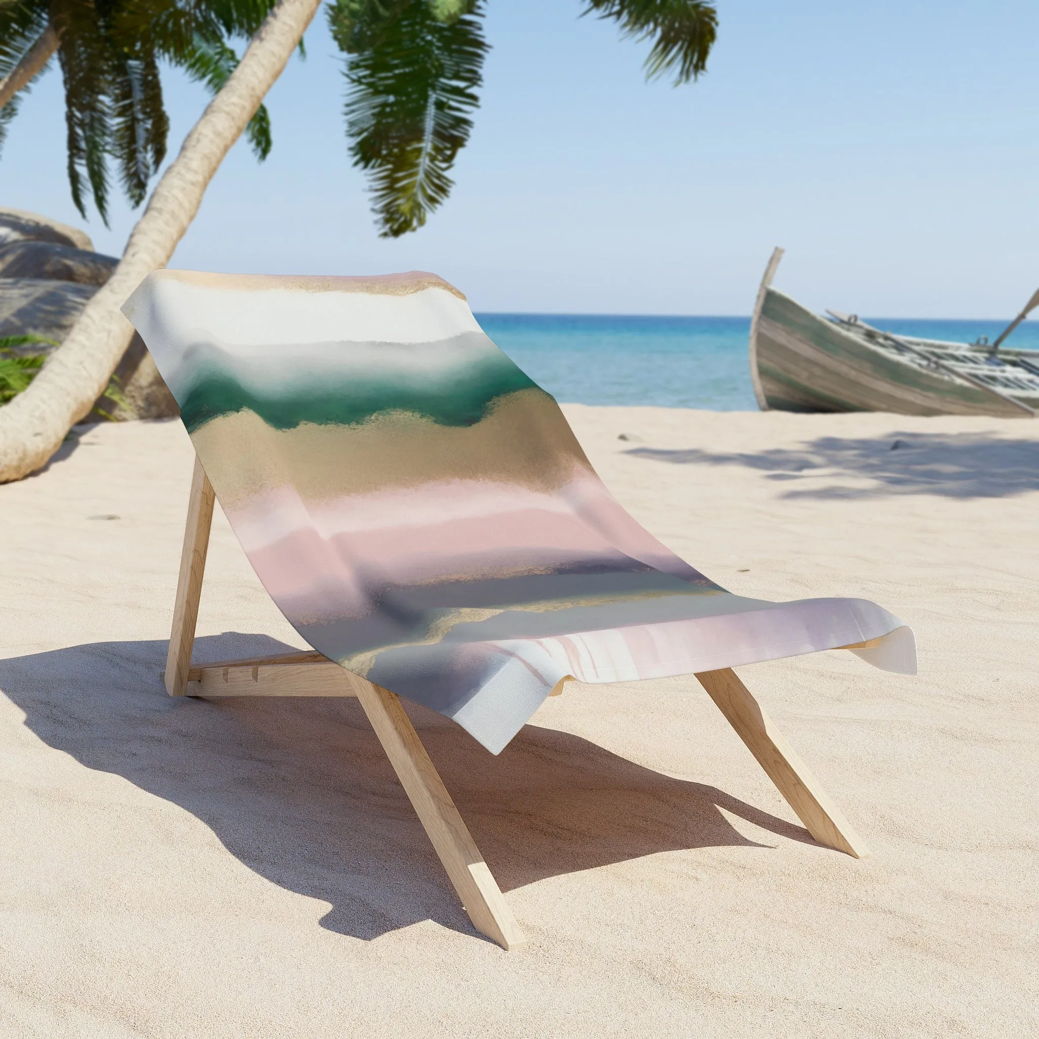 Abstract Boho Bath Beach Towel | Green Pink Gray Ombre