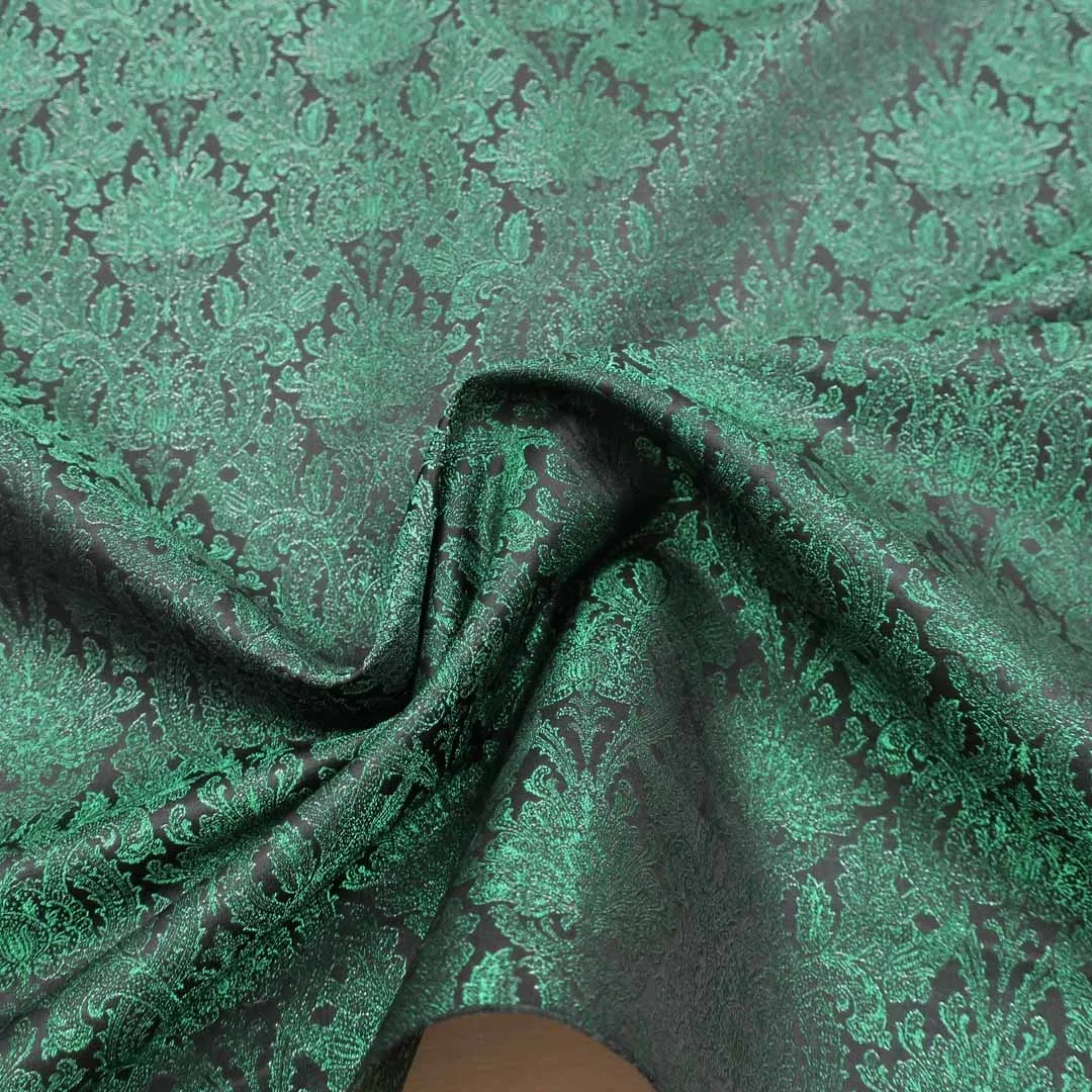 Abstract Textured Green Brocade Fabric