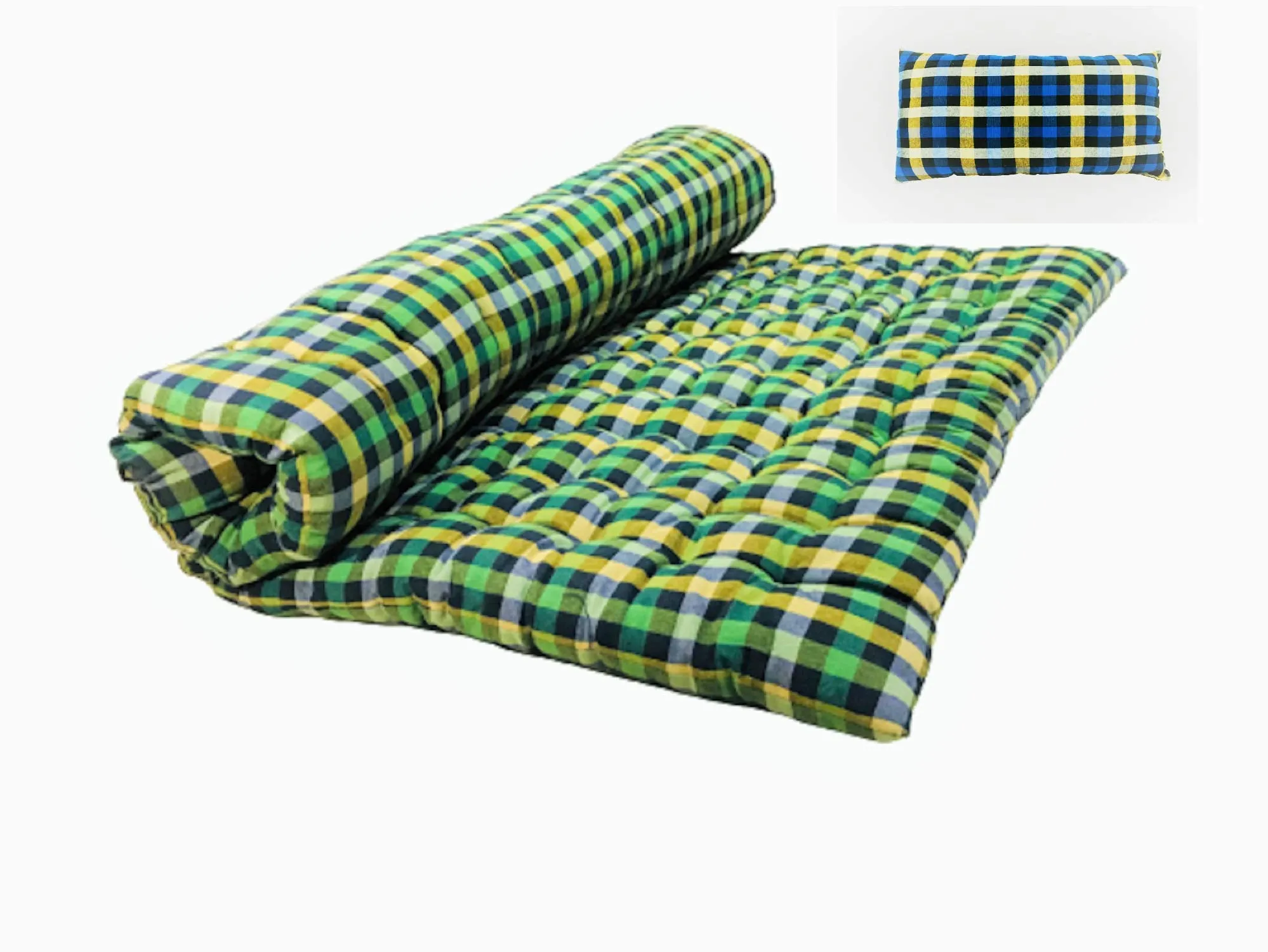 ATOOTFUSION Foldable Movable Soft Cotton Quilt Filled Multicolor Mattress | Gadda for Good Sleep (Mattress_72 x 48 Inch Cotton_Pillow)