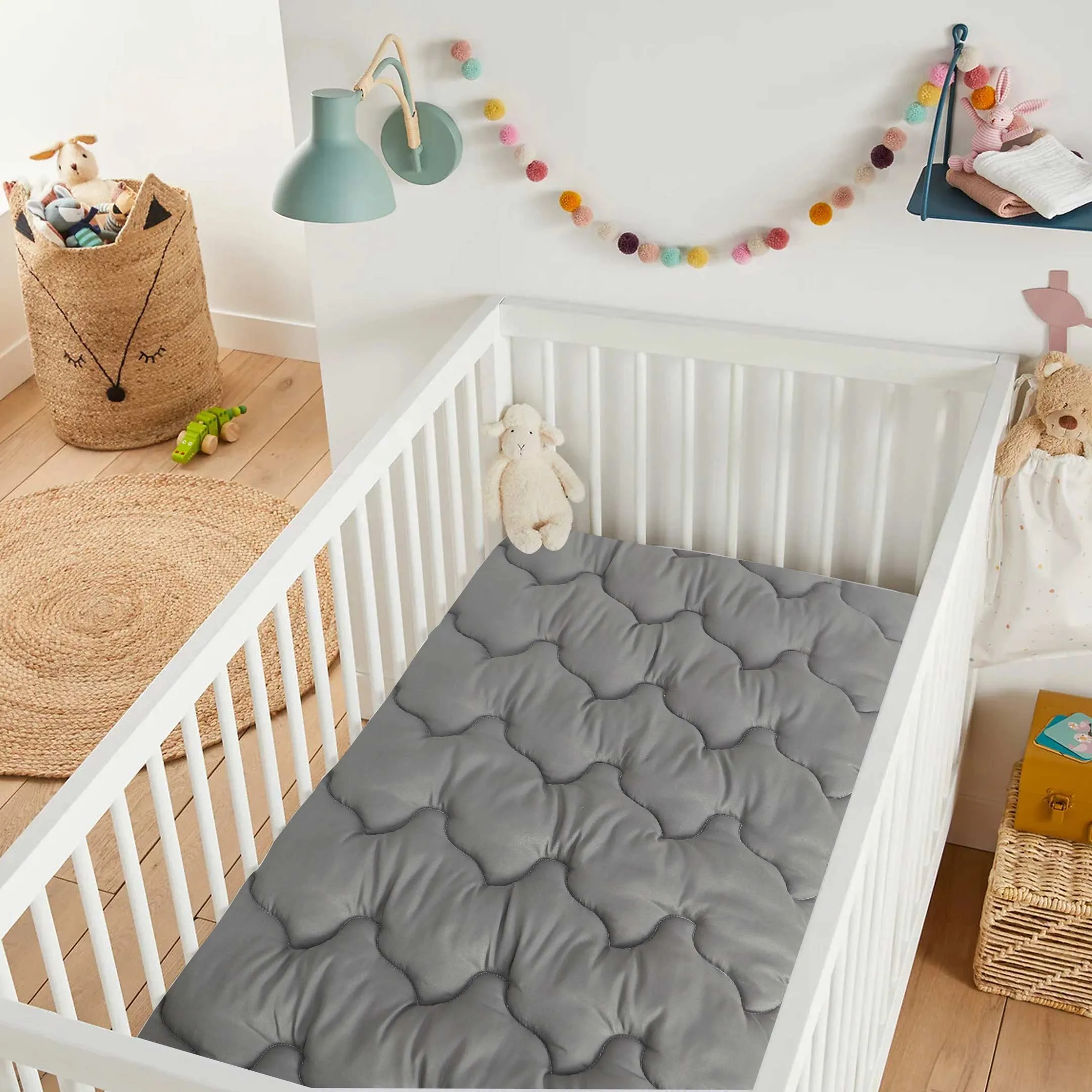 Baby Mattress Topper Fitted Grey
