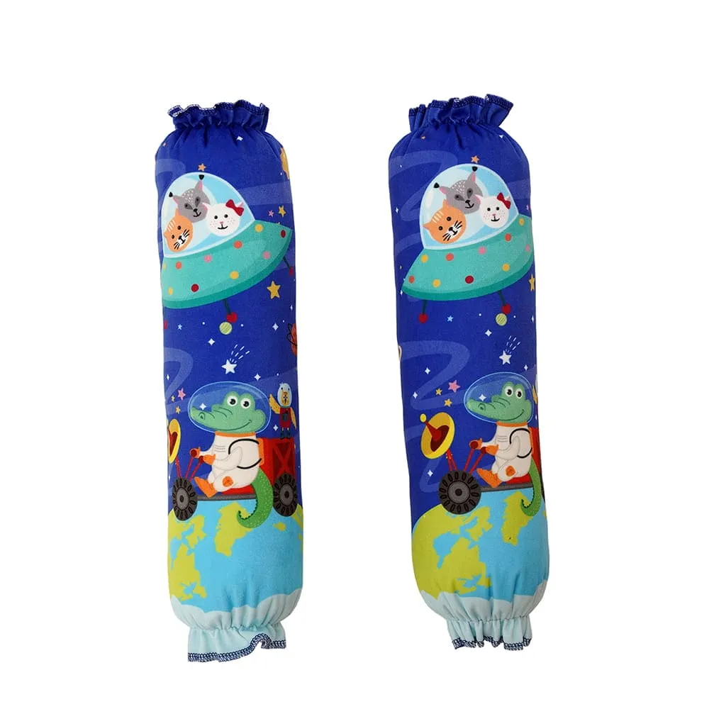 Baby Moo Space Soft Velvet U Pillow, Side Bolsters 5 Pcs Mattress And Blanket Set - Blue
