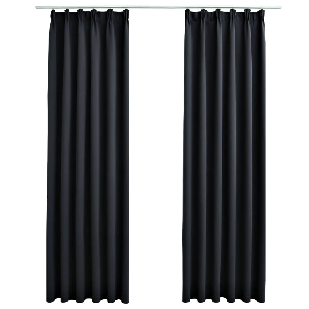 Blackout Curtains with Hooks 2 pcs Black 140x175 cm