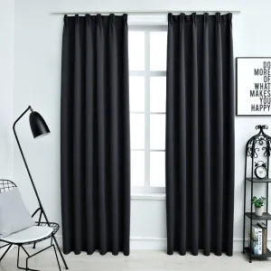 Blackout Curtains with Hooks 2 pcs Black 140x175 cm