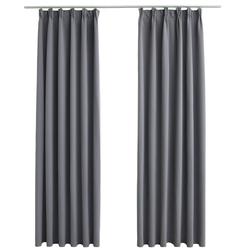 Blackout Curtains with Hooks 2 pcs Grey 140x175 cm