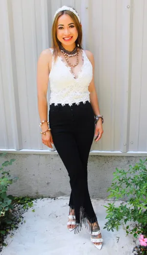 Blue B Rhinestone Fringe Denim Pants
