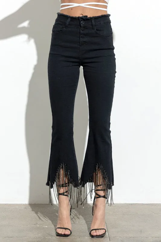 Blue B Rhinestone Fringe Denim Pants