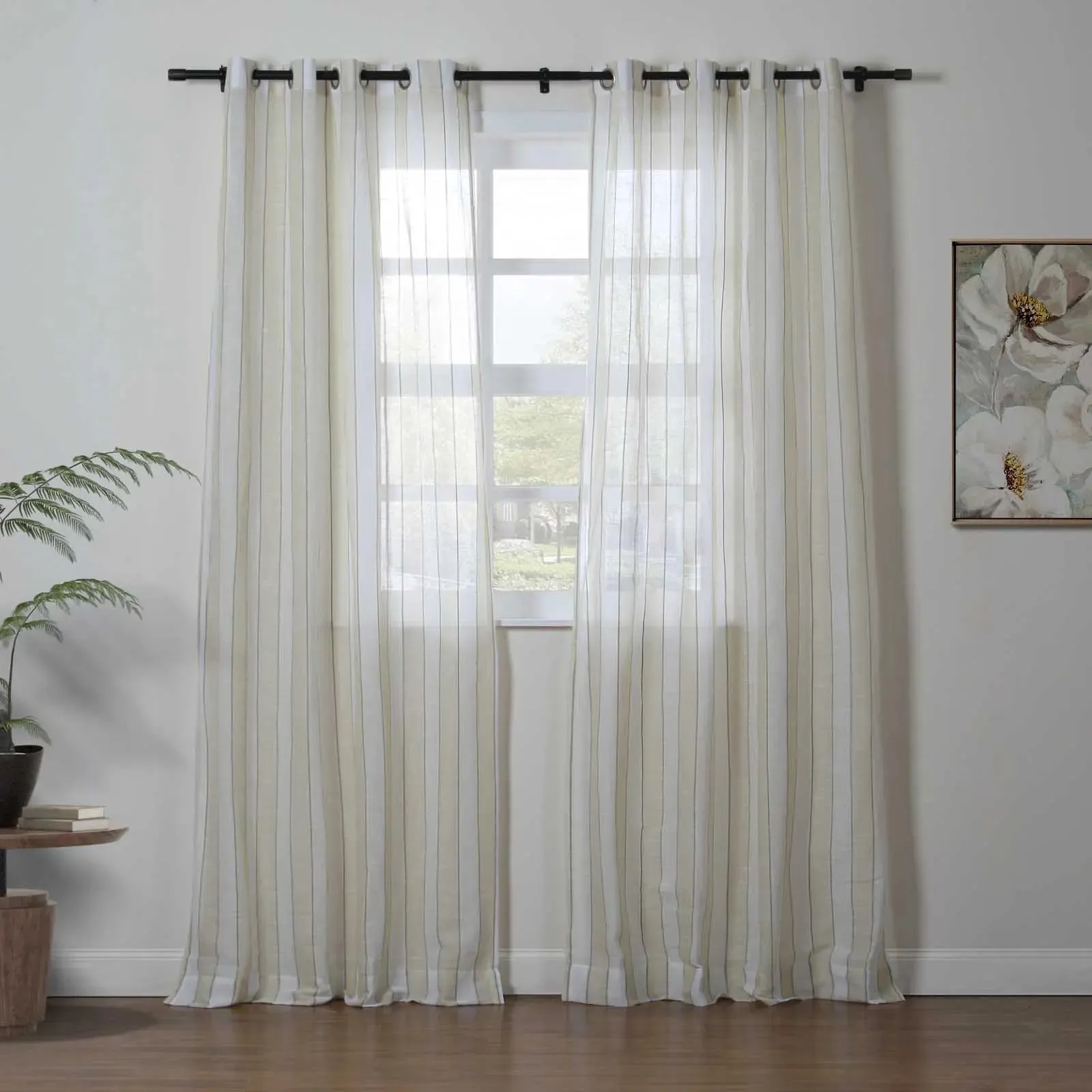 Brooklyn Woven Striped Sheer Curtain Grommet