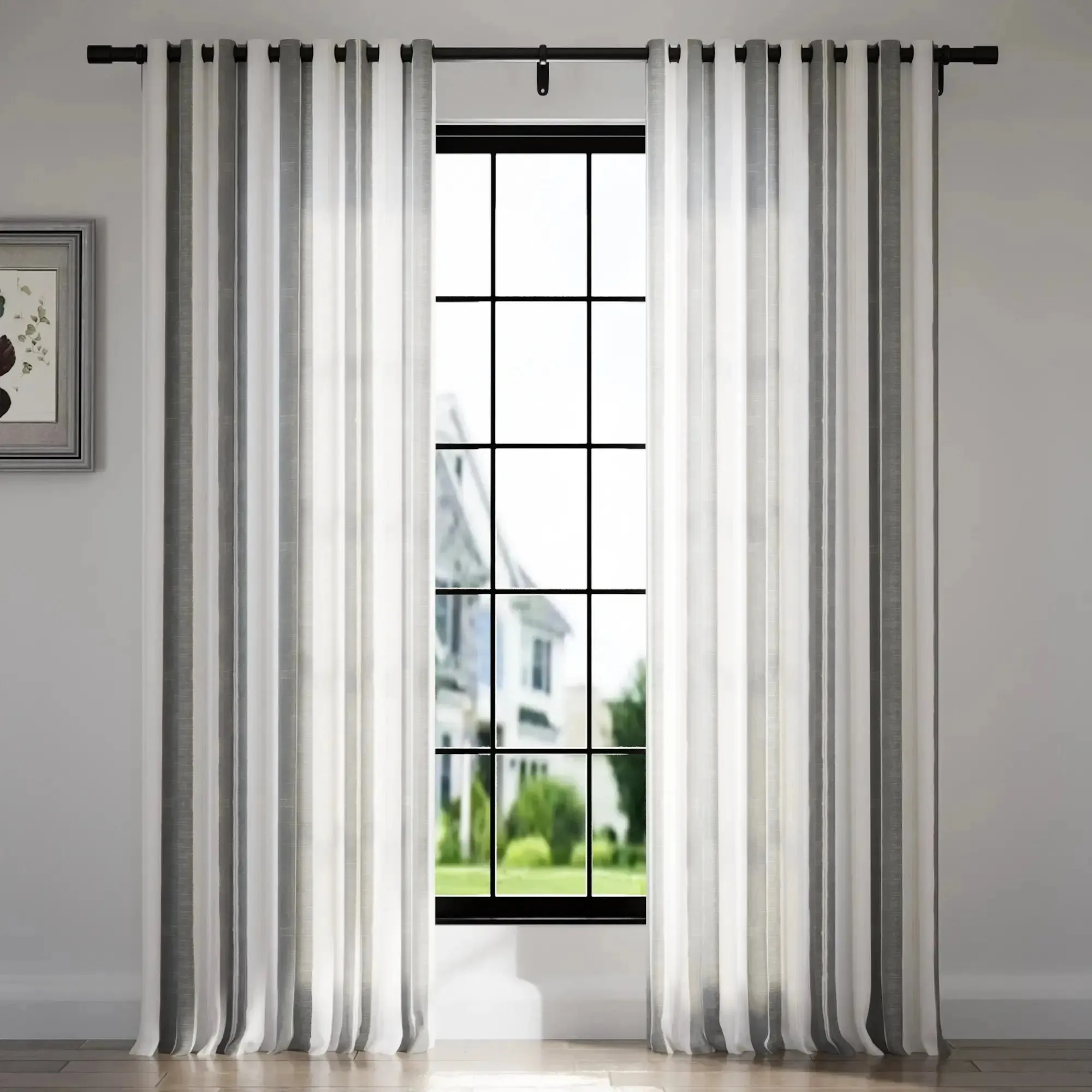 Brooklyn Woven Striped Sheer Curtain Grommet