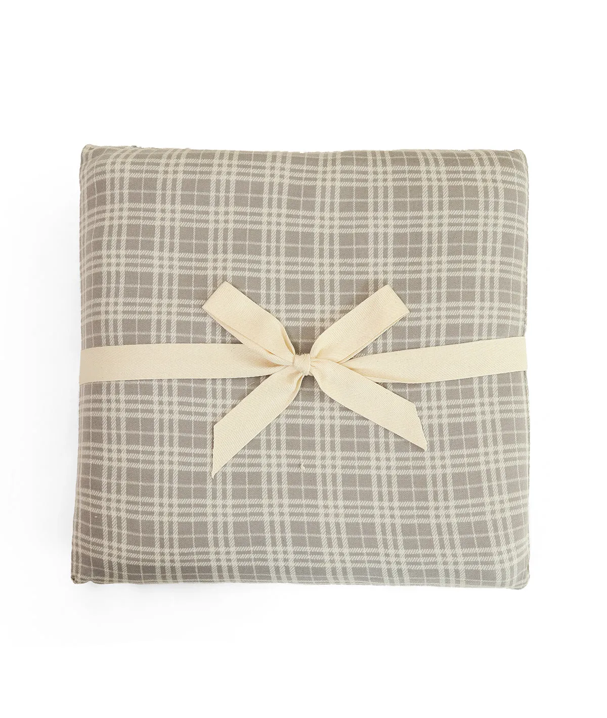 Checkerboard Light Grey & Natural Color Cotton Knitted King Size Bed Cover/AC Blanket Set (1 bedcover, 2 Pillow Covers, 1 Cushion Cover)