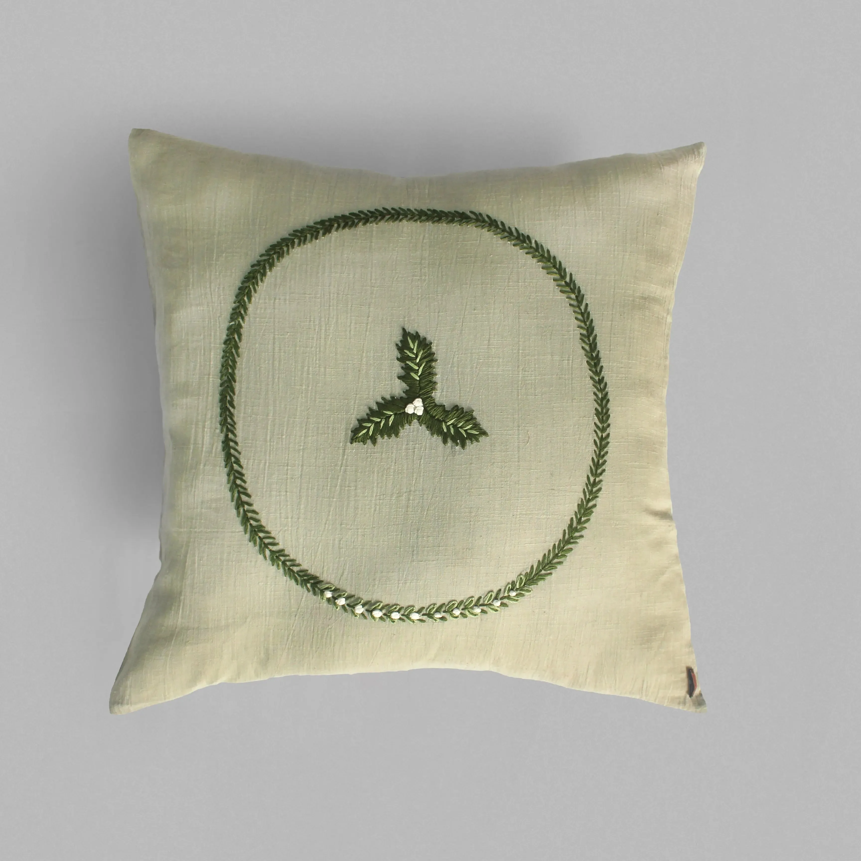 Christmas Wreath Hand Embroidered Cushion Cover