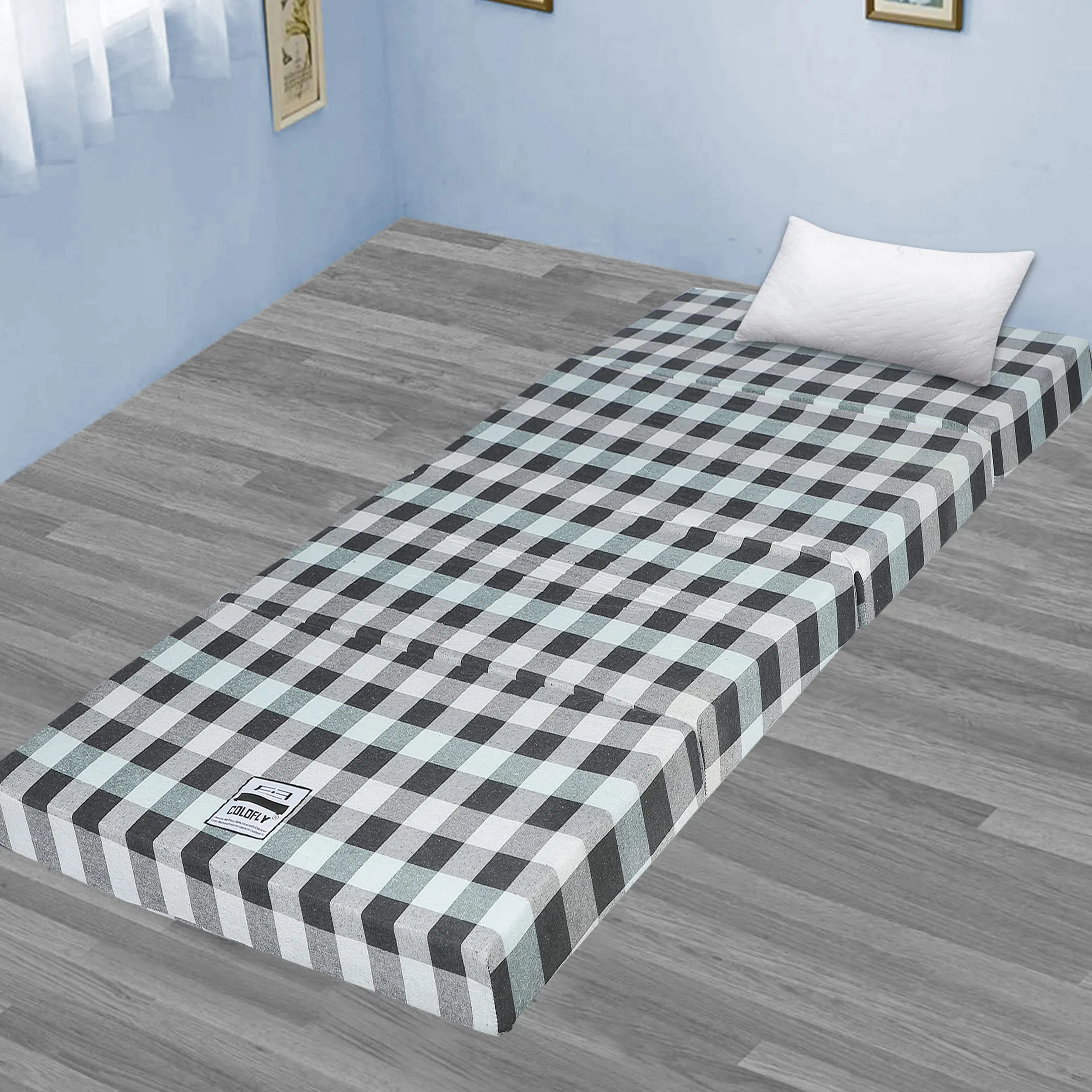 COLOFLY UHD Foam 3 Inch Dual Comfort Reversible Four Fold Single Bed Mattress Foldable Blue Multicolor Gadda for Travel Picnic (72x35x3)