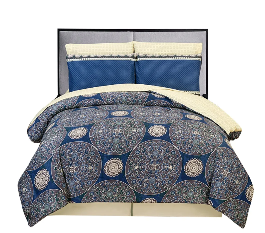 Couture Home Collection Damask 8 Pc Comforter Set Flamming star Blue Full