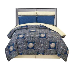 Couture Home Collection Damask 8 Pc Comforter Set Flamming star Blue Full