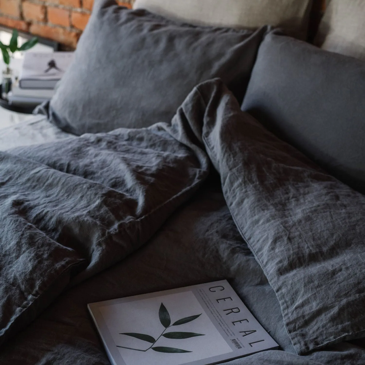 Dark Grey Linen Duvet Cover