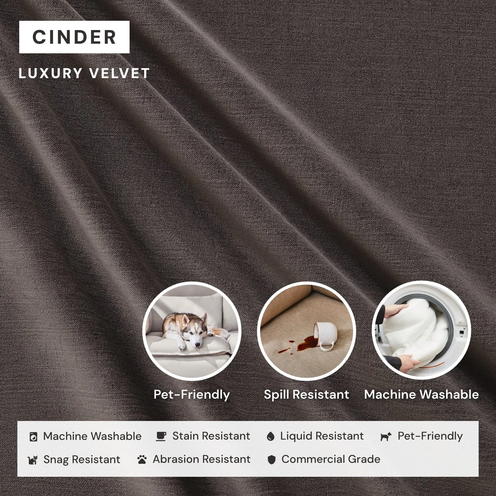 Elevate Comfort Layer Set for 6-Seater Open-Ends U-Sectional | Luxury Velvet in Cinder