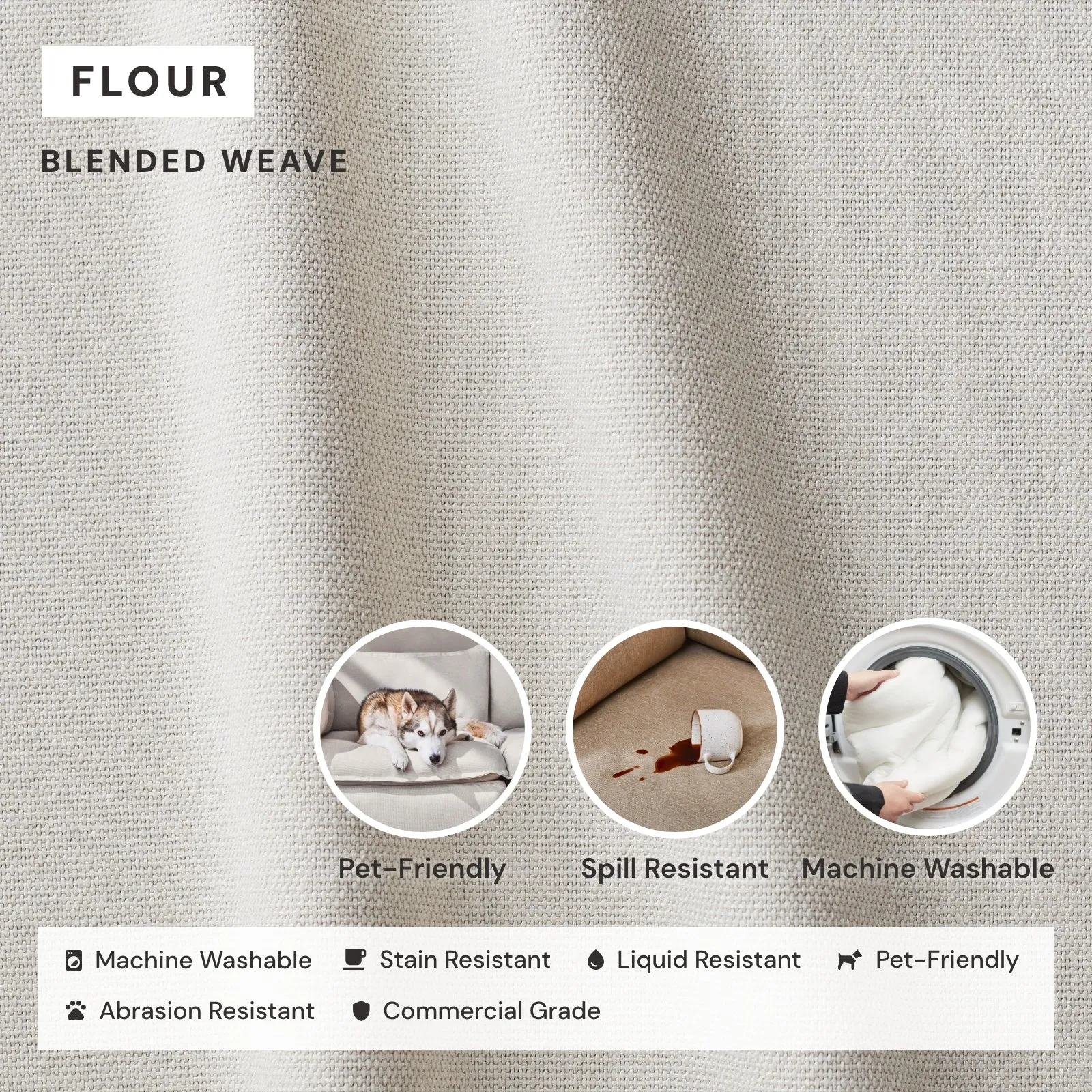 Elevate Comfort Layer Set for 7-Seater Open-Ends U-Sectional | Blended Weave in Flour