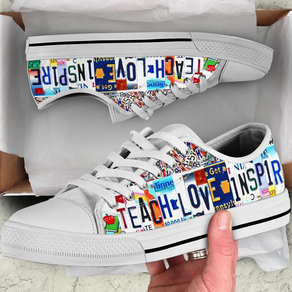 First Grade Inspire License Plates Low Top Shoes, Teacher Shoes, Low Top Sneakers