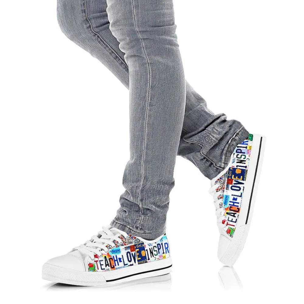 First Grade Inspire License Plates Low Top Shoes, Teacher Shoes, Low Top Sneakers