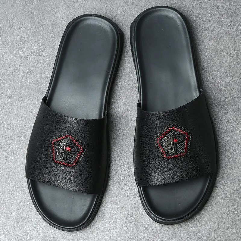 Flip-flops For Outer Wear Non-slip Wear-resistant Leather Slippers