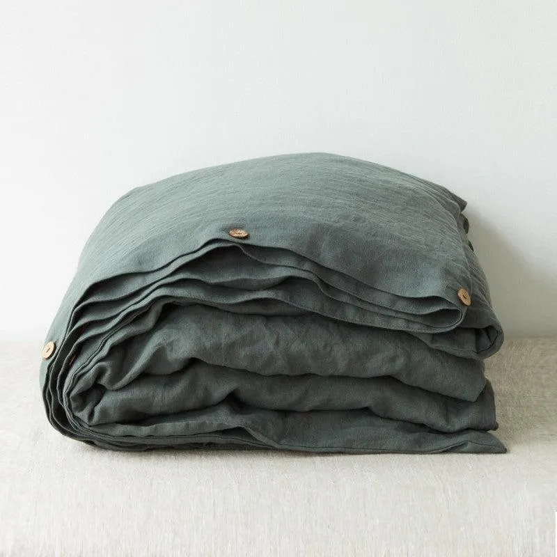 Forest Green Linen Duvet Cover
