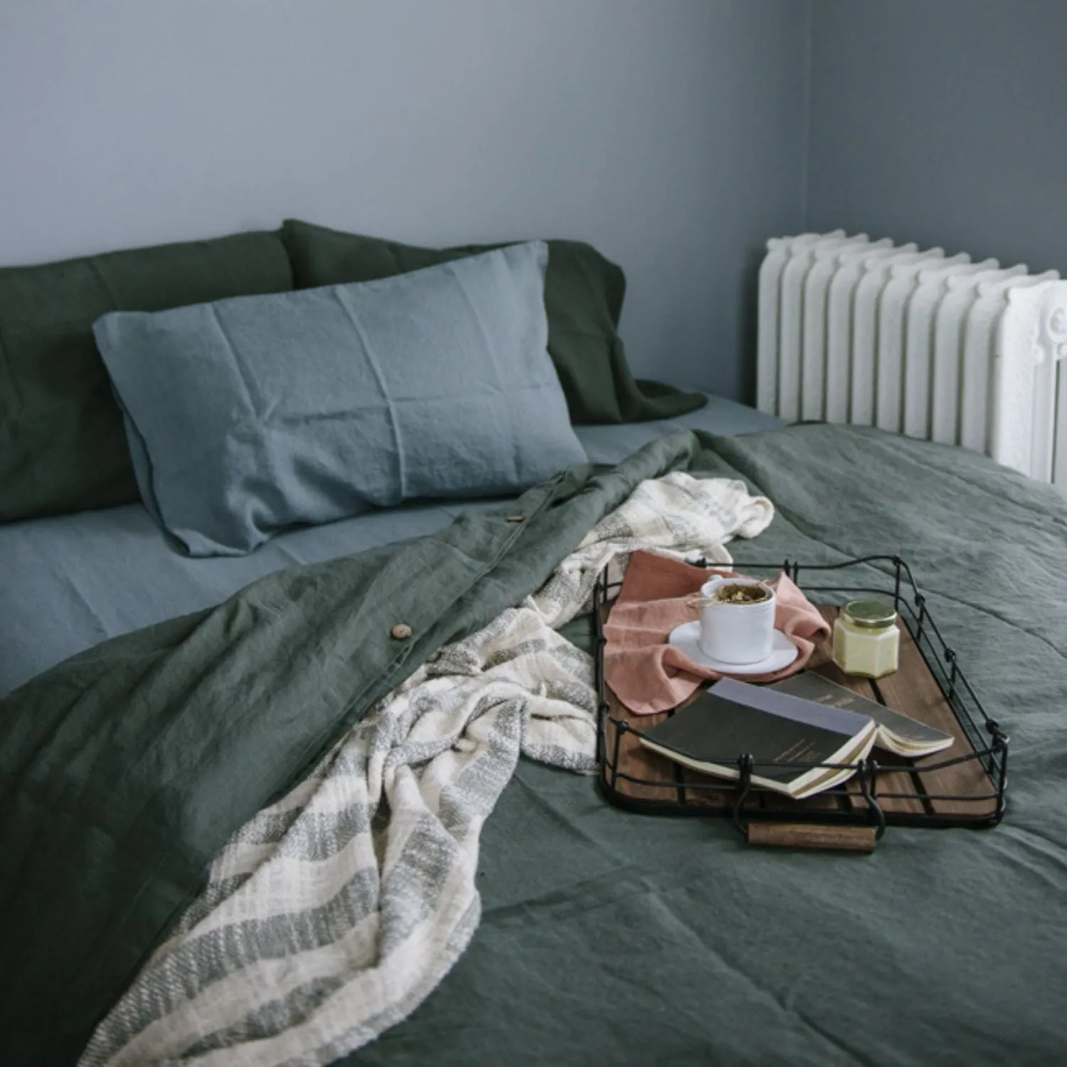 Forest Green Linen Duvet Cover