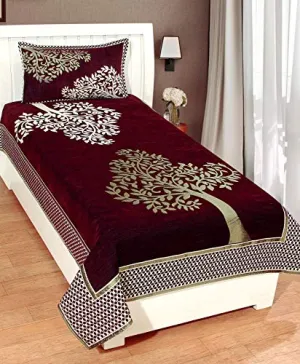 FRESH FROM LOOM Chenille Floral 500 TC Heavy Bedsheet for Single Bed Size - 60 x 90 inch Wine Color with 1 Pillow Cover