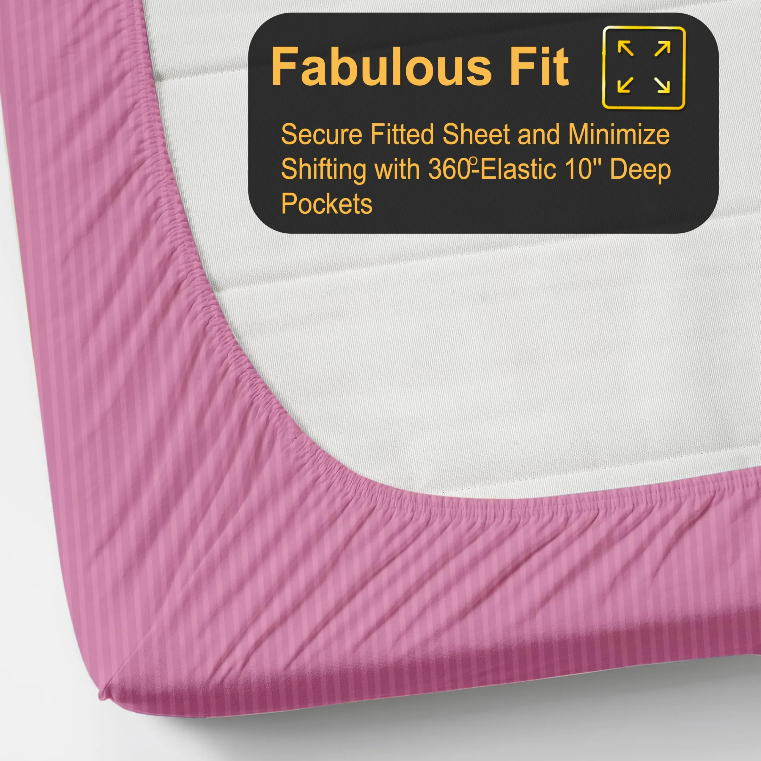 FRESH FROM LOOM Satin Striped Elastic Fitted Bed Sheets | Bed Covers for Mattresses Tuck in | Soft Fitted Bedsheet King Size Bed with Two Pillow Cover (Size - 78 x 72 Inches, Fits up to 10 Inch)