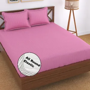 FRESH FROM LOOM Satin Striped Elastic Fitted Bed Sheets | Bed Covers for Mattresses Tuck in | Soft Fitted Bedsheet King Size Bed with Two Pillow Cover (Size - 78 x 72 Inches, Fits up to 10 Inch)