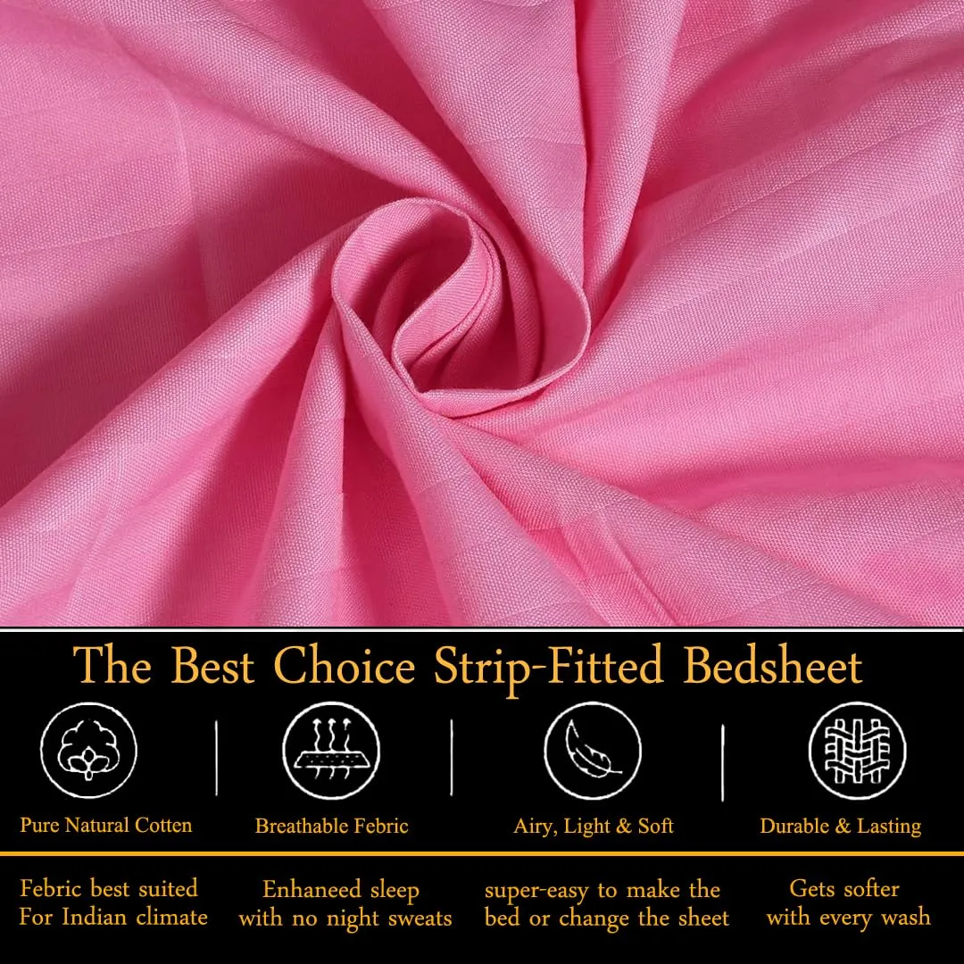 FRESH FROM LOOM Satin Striped Elastic Fitted Bed Sheets | Bed Covers for Mattresses Tuck in | Soft Fitted Bedsheet King Size Bed with Two Pillow Cover (Size - 78 x 72 Inches, Fits up to 10 Inch)