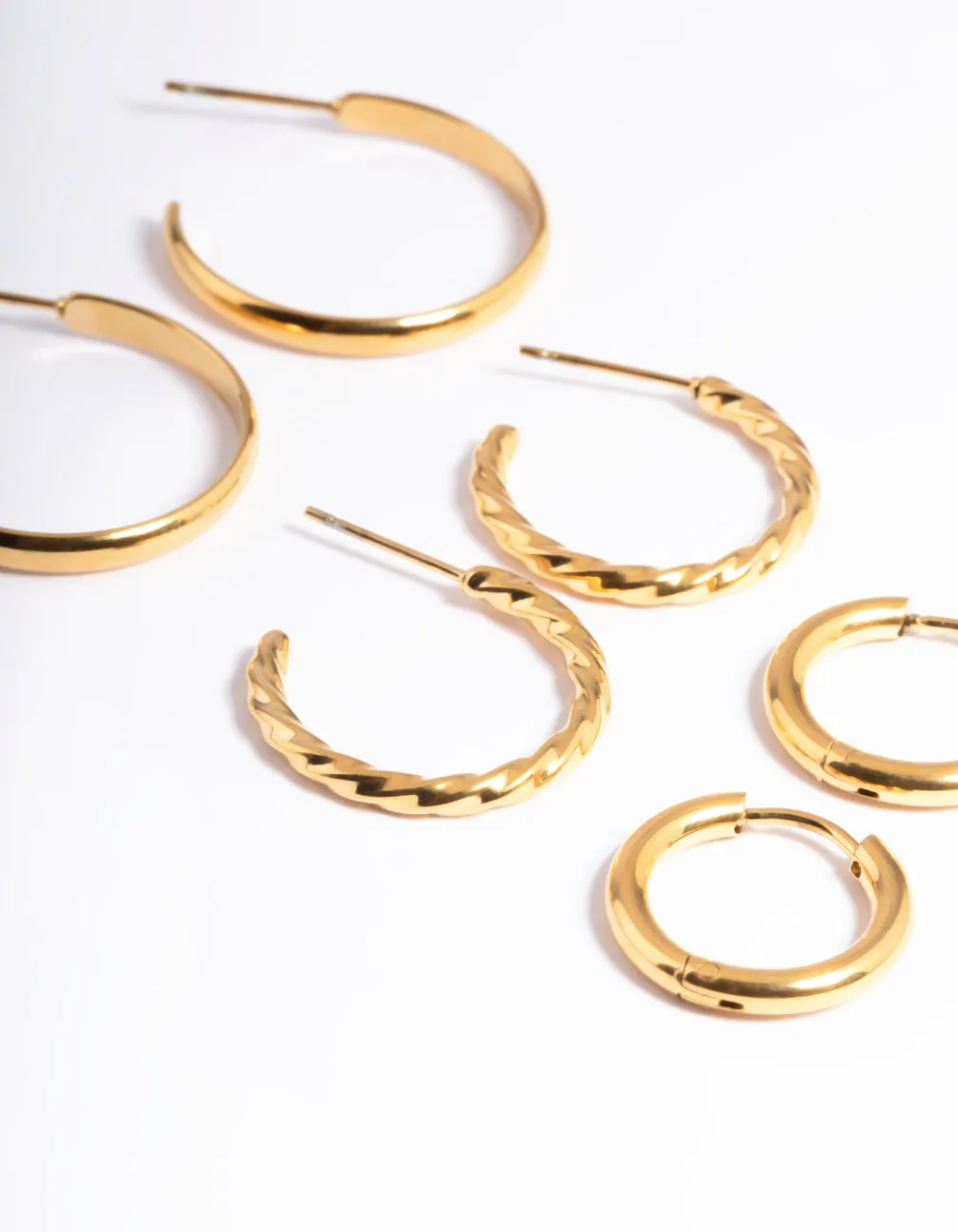 Gold Plated Stainless Steel Mixed Huggie Earrings Pack