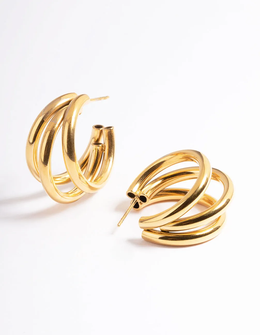Gold Plated Stainless Steel Triple Hoop Earrings