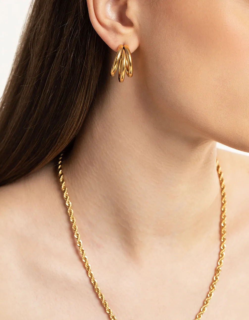 Gold Plated Stainless Steel Triple Hoop Earrings