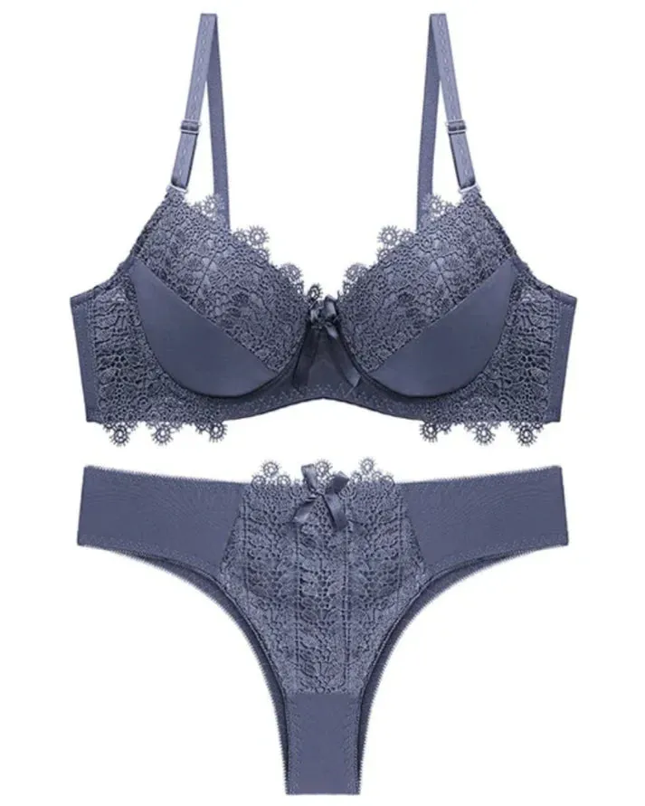 Grey Breathable Push Up - Bra Set
