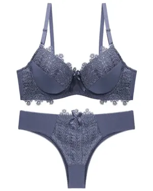 Grey Breathable Push Up - Bra Set