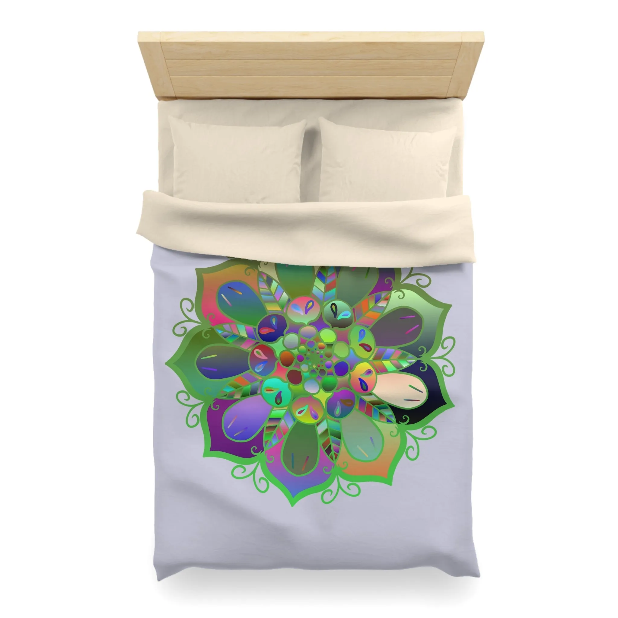 Handmade Mandala Design Duvet Cover - Colorful Art on Grey