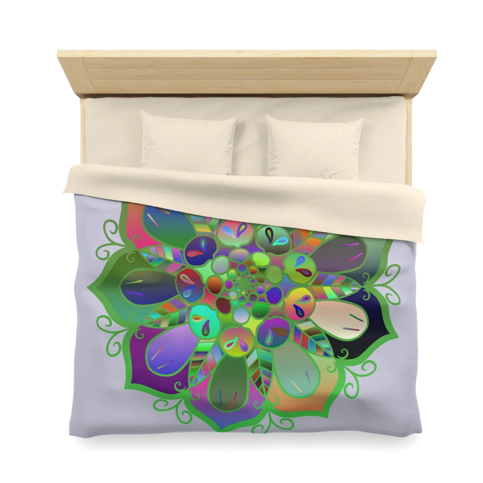 Handmade Mandala Design Duvet Cover - Colorful Art on Grey