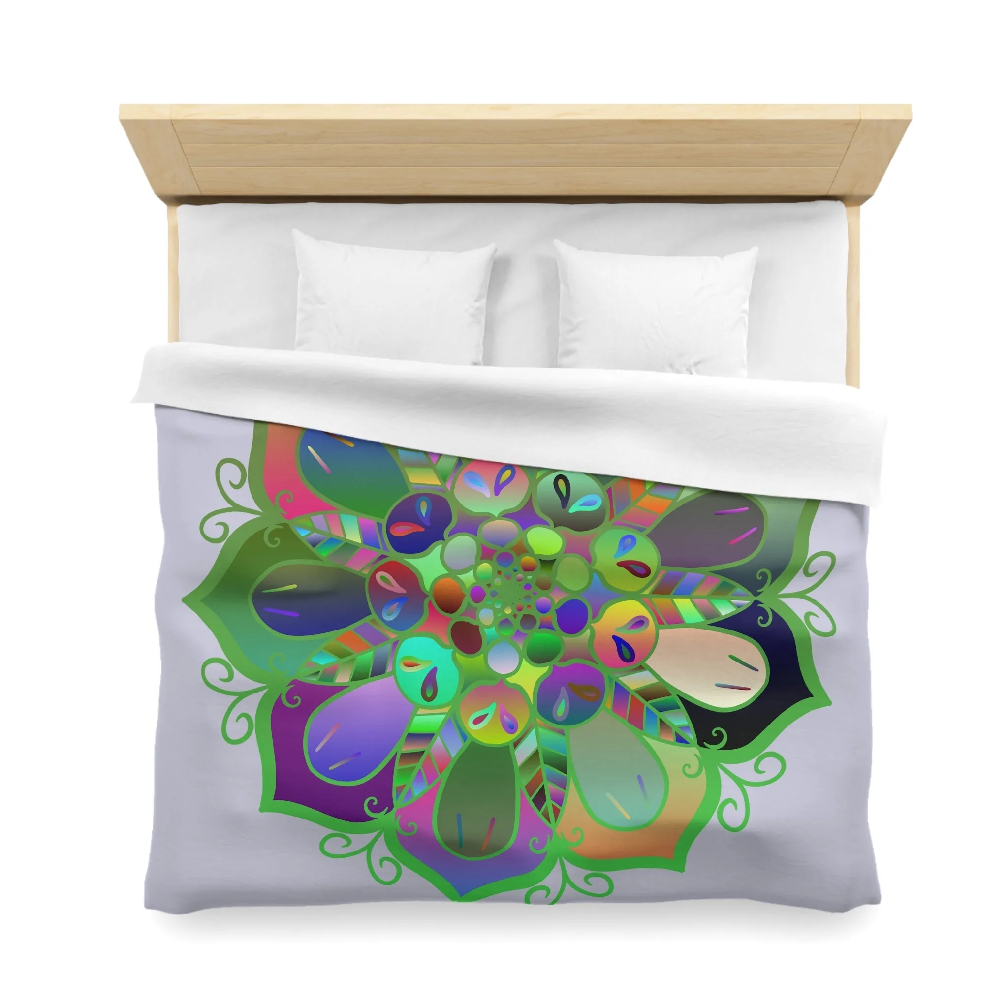 Handmade Mandala Design Duvet Cover - Colorful Art on Grey