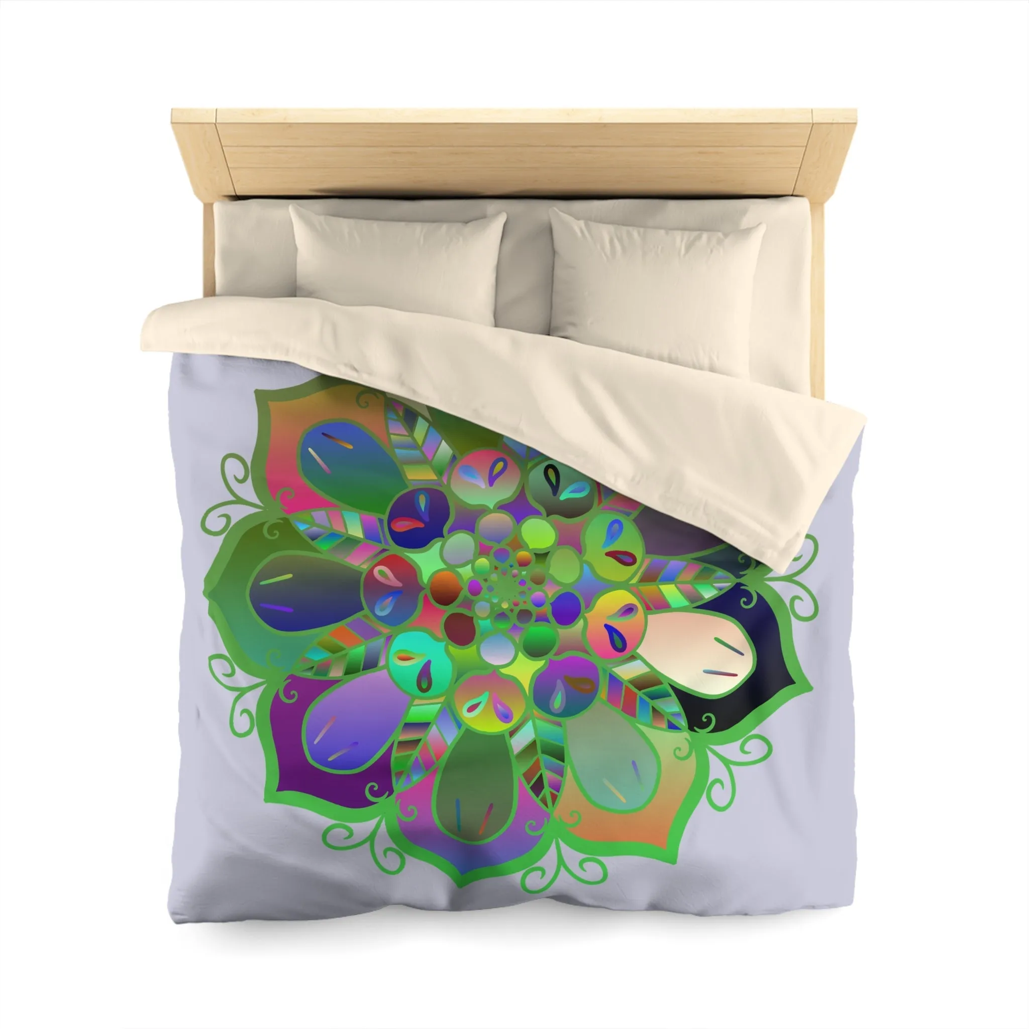 Handmade Mandala Design Duvet Cover - Colorful Art on Grey